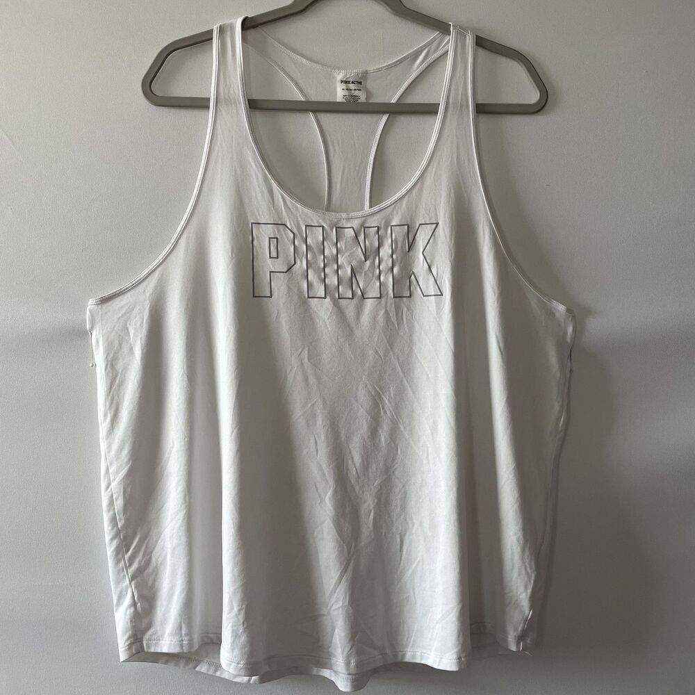 PINK ACTIVE White Racerback Tank Top Size XL